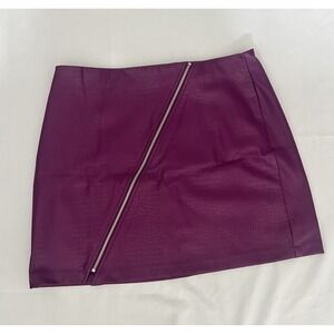 Bar III Women's Croc Embossed Faux-Leather Zipper Mini Skirt Purple size XL